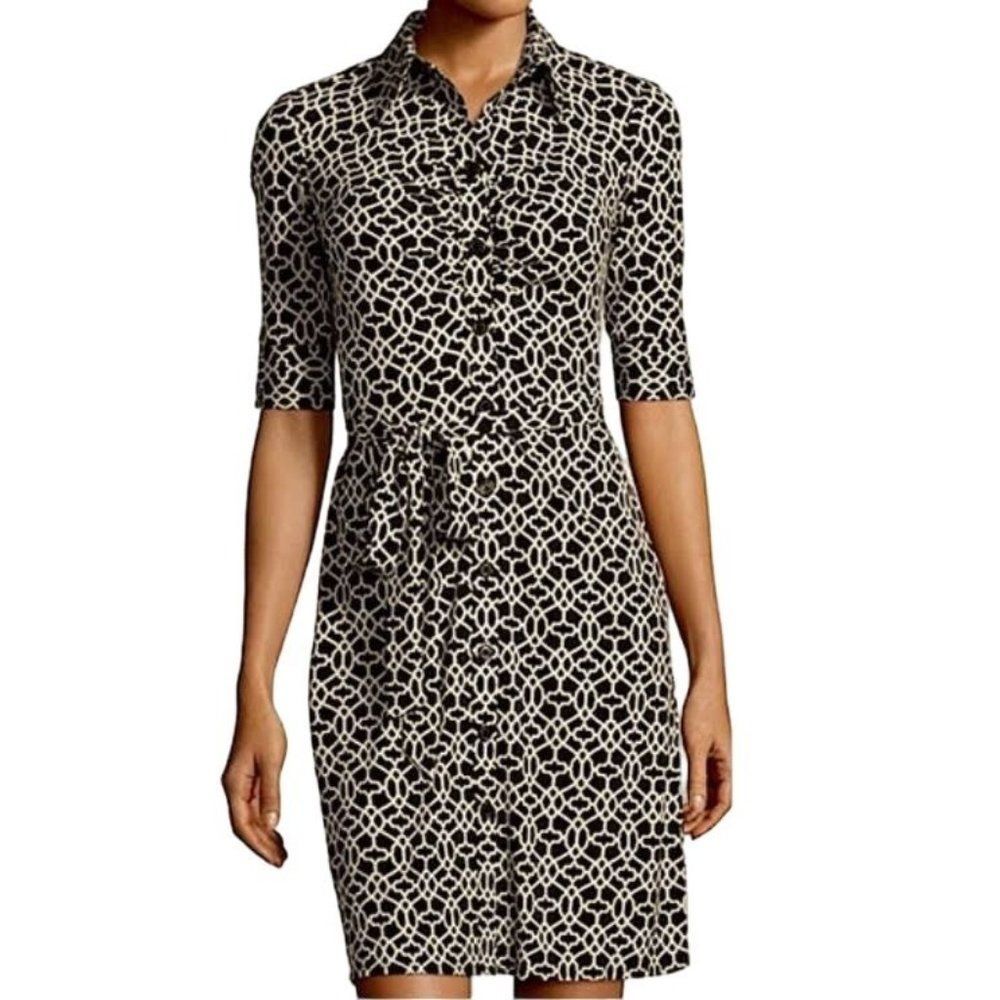Laundry by Shelli Segal Geometric Button Front Shirt Dress Green Size 4